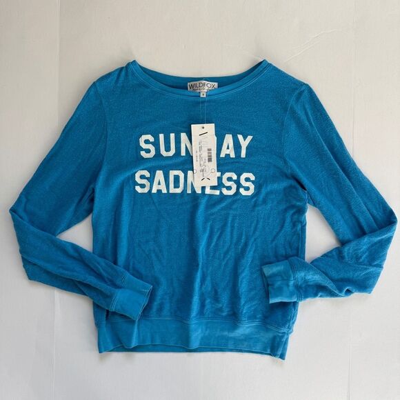 Wildfox Sunday Sadness Blue Baggy Beach Sweater Size Small NWT - Picture 2 of 8